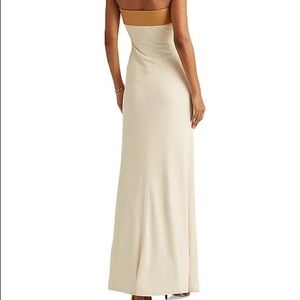 Ralph Lauren Buckle-Trim Strapless Jersey Gown